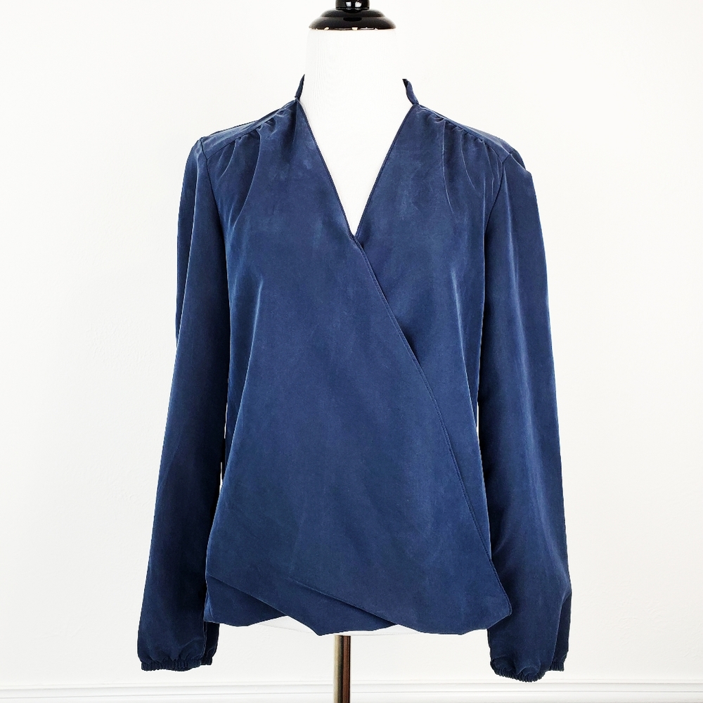 Drew Isla Top Blouse Surplice Cross Over Navy Blue Classic Minimalist Career